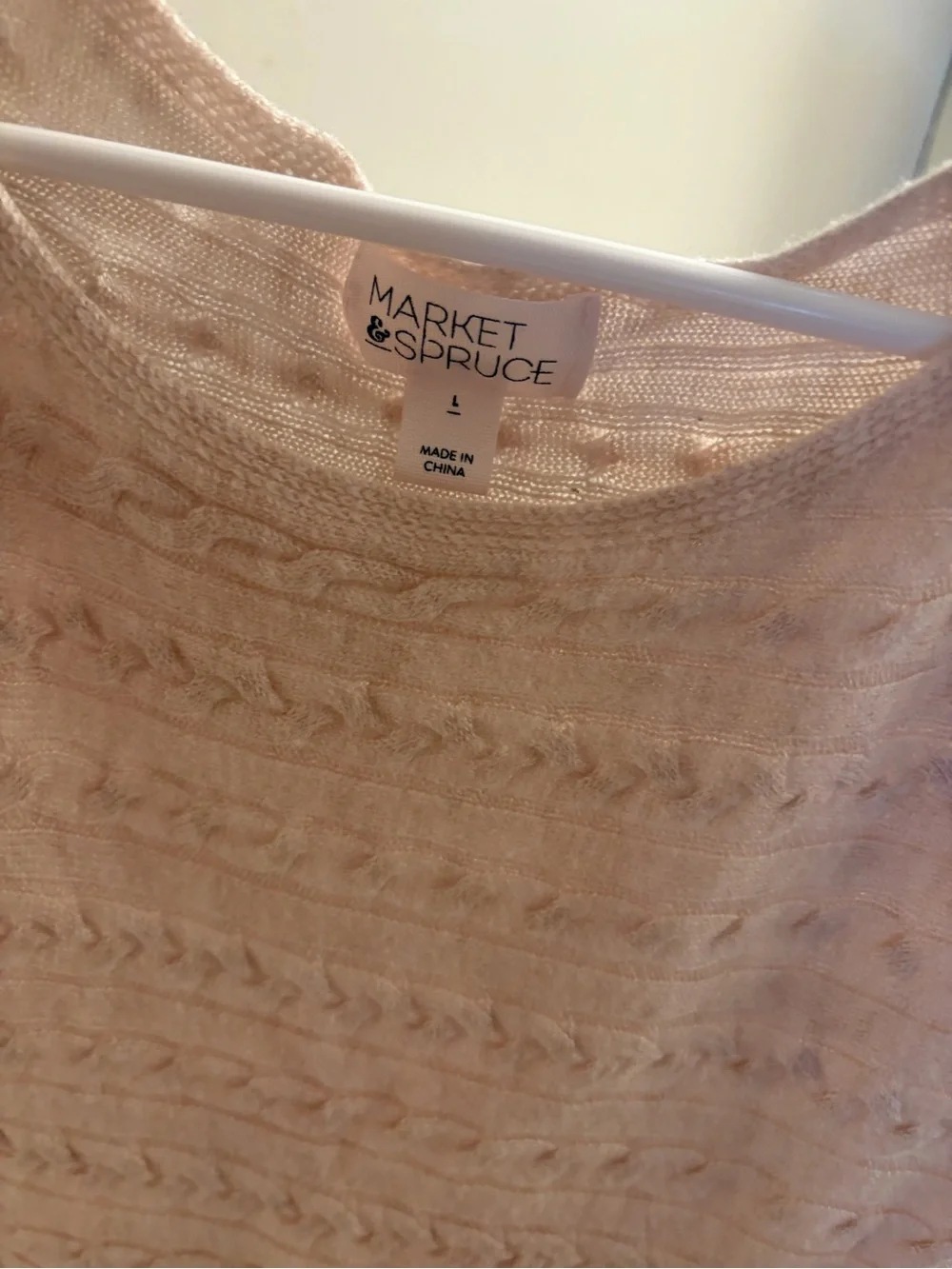 Market & Spruce Women's Light Pink Cream Cable-Textured Scoop Neck Sweater